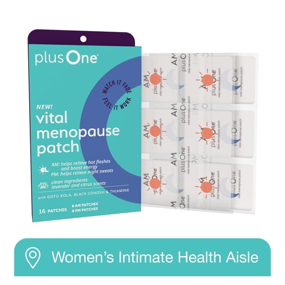 plusOne Vital Menopause Patches, AM for Hot Flash Relief, PM for Night Sweats Relief, 16 Count