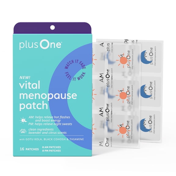 plusOne Vital Menopause Patches, AM for Hot Flash Relief, PM for Night Sweats Relief, 16 Count