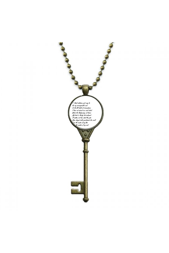 poetry quote never surrender unbeatable key necklace pendant tray embellished chain