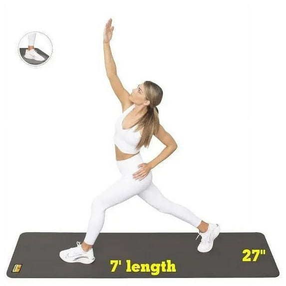 pogamat large yoga mats 78 x 27 x 6.5mm thick high density anti-tear workout mat for all types of fitness training. exercise mat lays flat and does not bunch up. used with or without shoes