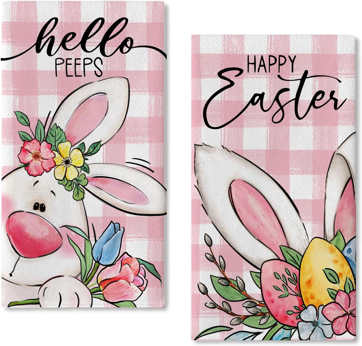 Easter Bunny Kitchen Mats Set Of 2, Hello Peeps Rabbit Eggs Colorful - View #4