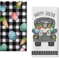 thumbnail image 1 of pogooe Happy Easter Truck Black Buffalo Plaid Check Kitchen Dish Towel 2 Packs, Bunny Egg Polka Dot Tea Bar Hand Drying Baking Cloth, Spring Funny Rabbit Carrot Farmhouse Decor Home Decorations 18x26, 1 of 6