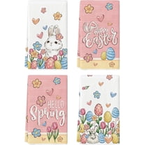 pogooe Rabbit Eggs Tulip Floral Happy Easter Kitchen Towels Dish Towels, 18x26 Inch Seasonal Hello Spring Decoration Hand Towels Set of 4