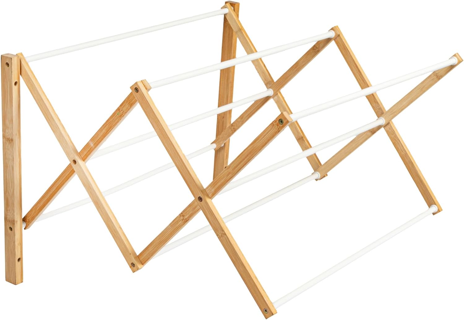 pohfvju Bamboo and Metal Wall Mount Extendable Drying Rack Compact ...