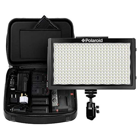 polaroid 350 ultra high powered super bright led video light with variable color temp. (3200k-5600k) & dimmable brightness control knobs with barn door with lcd