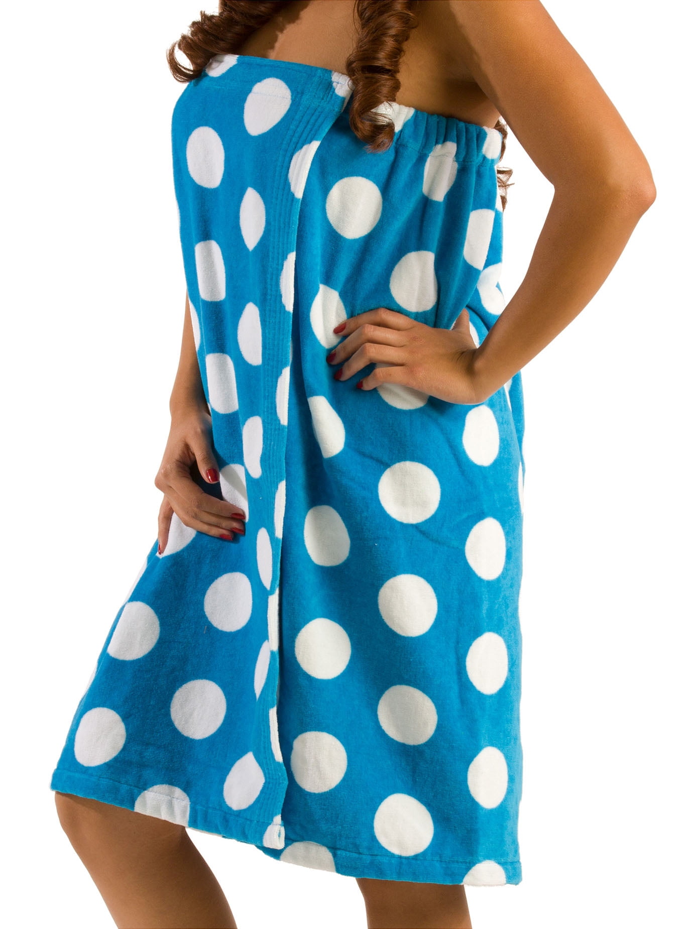 polka terry women bath wraps - aqua - os