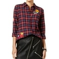 thumbnail image 1 of polly & esther Womens Plaid Fleece Button Up Shirt, Red, Juniors, Small, 1 of 2
