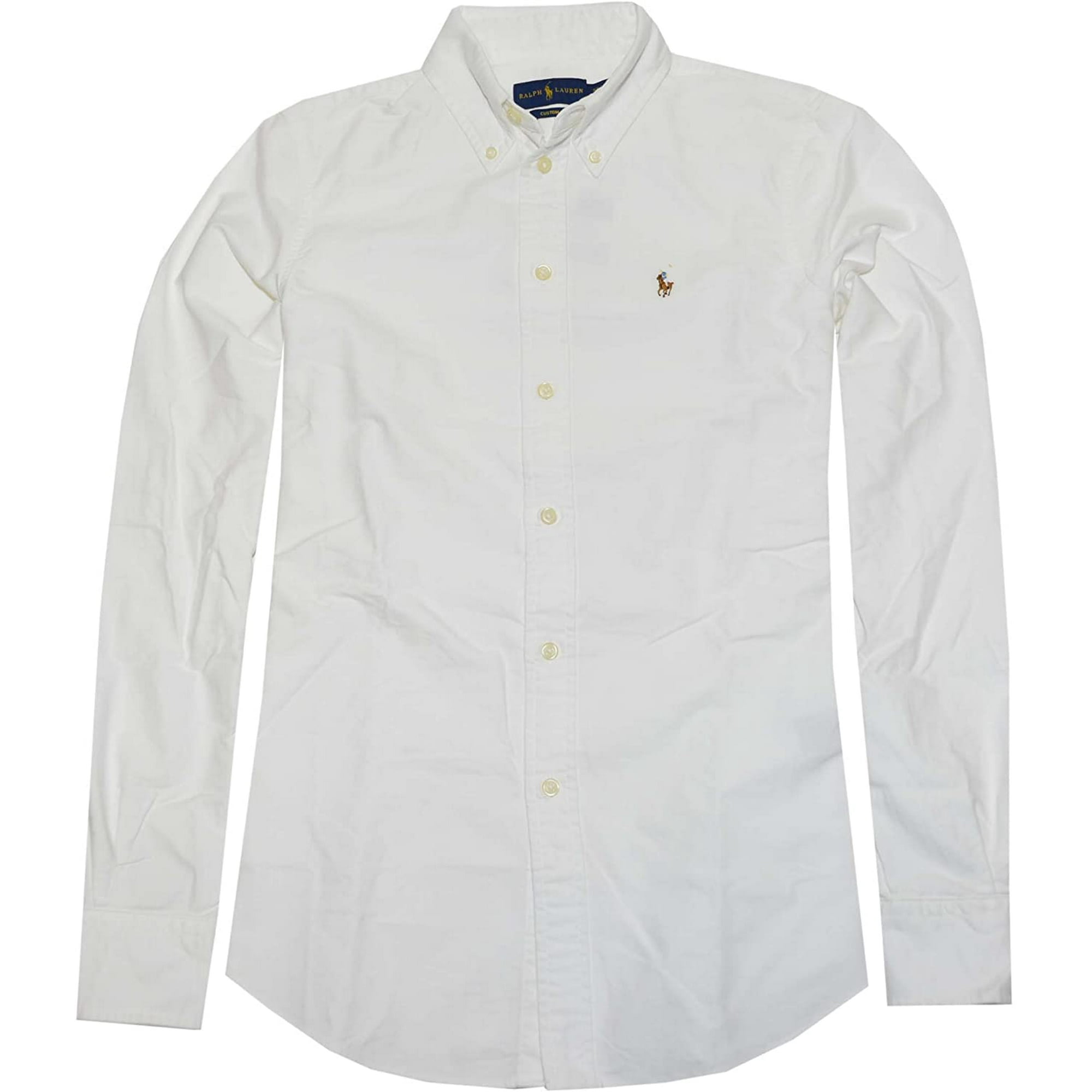 polo lauren womens fit oxford button down shirt, white, s -