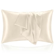 polyester fiberPillowcase 2 Pack for Hair and Skin, Both Sides with Hidden Zipper, Soft&Smooth Cooling Pillow Cases Beige, Queen 20 30