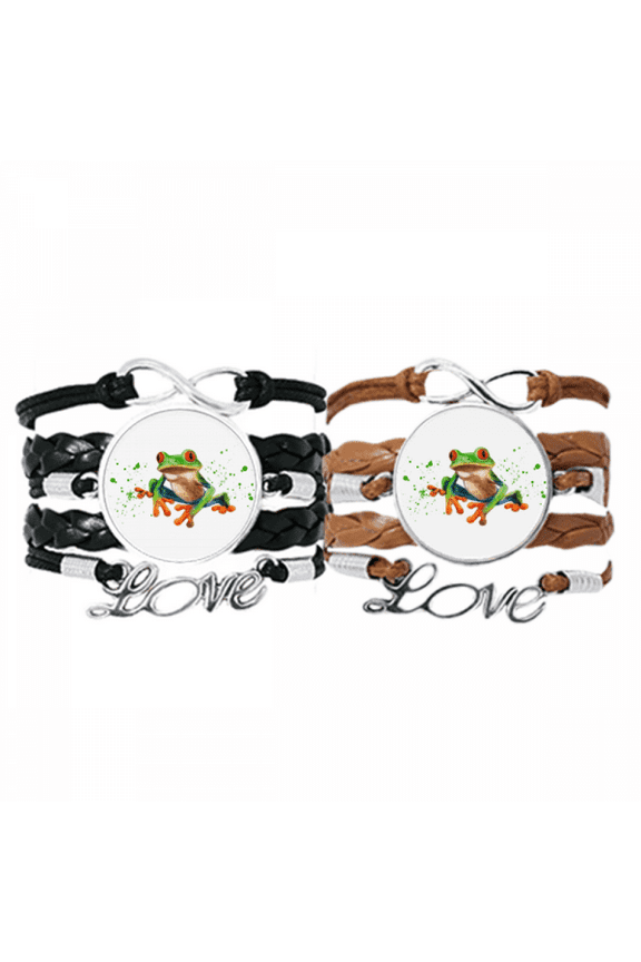 polypedatid green frogs art deco fashion bracelet hand strap leather wristband double set