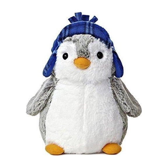 pompom 9" penguin plush with blue hat from aurora world