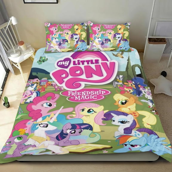 pony Themed Bed Sheet Set Three Piece Set 53x79 In ches Comfortable And Skin Friendly Unique Design Creating A Star Studded Night Home Decor Gifts For Family Friends fans