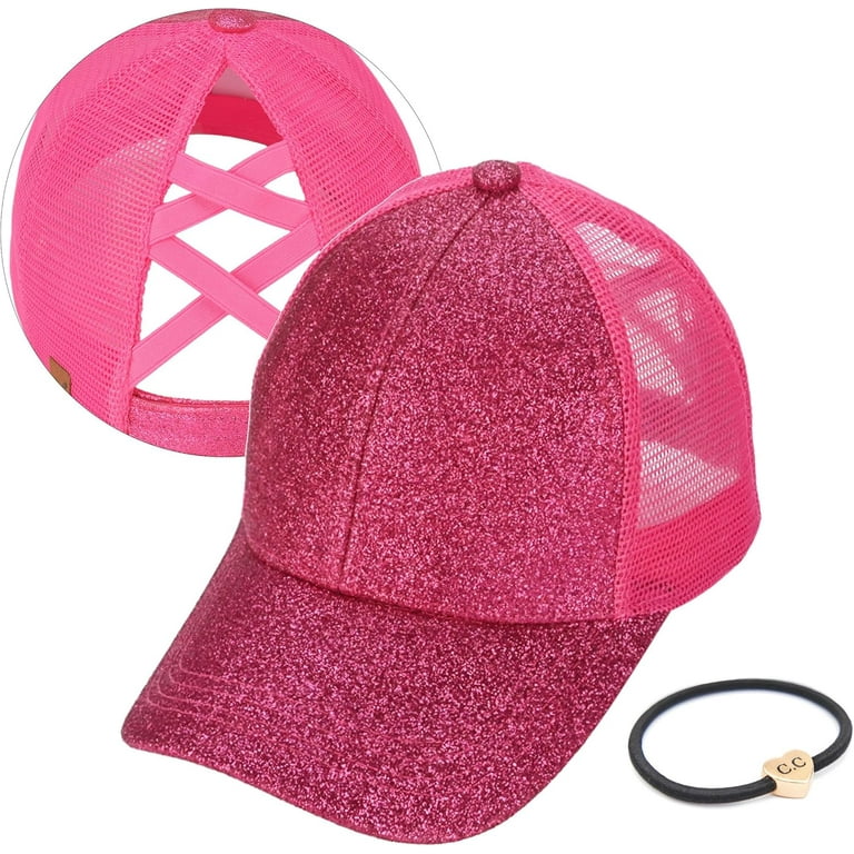 ponycap messy high bun ponytail adjustable glitter mesh  display picture 3