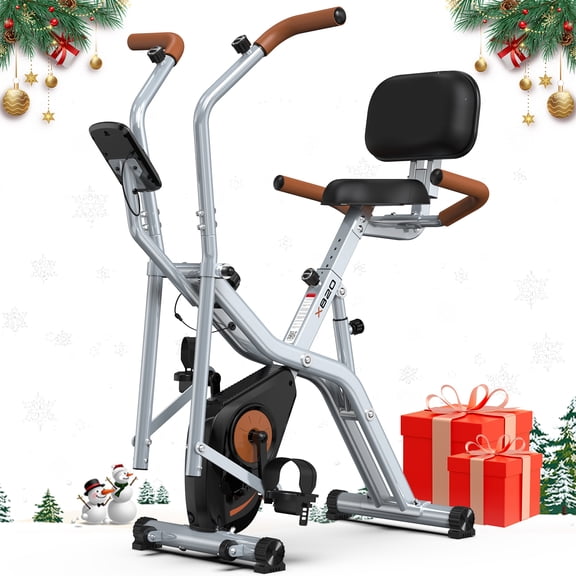 Pooboo Magnetic Exercise Bike for Seniors with Arm Exerciser, Quiet Foldable Cycle for Home