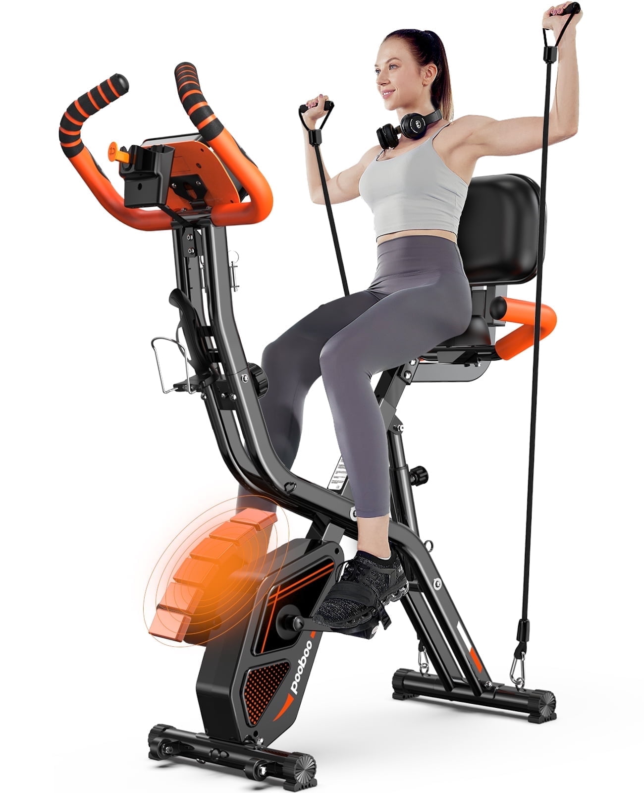 pooboo 3in1 Foldable Exercise Bike Indoor Cycling Bike Magnetic Stationary Bike Fitness Gym Workout 300lb