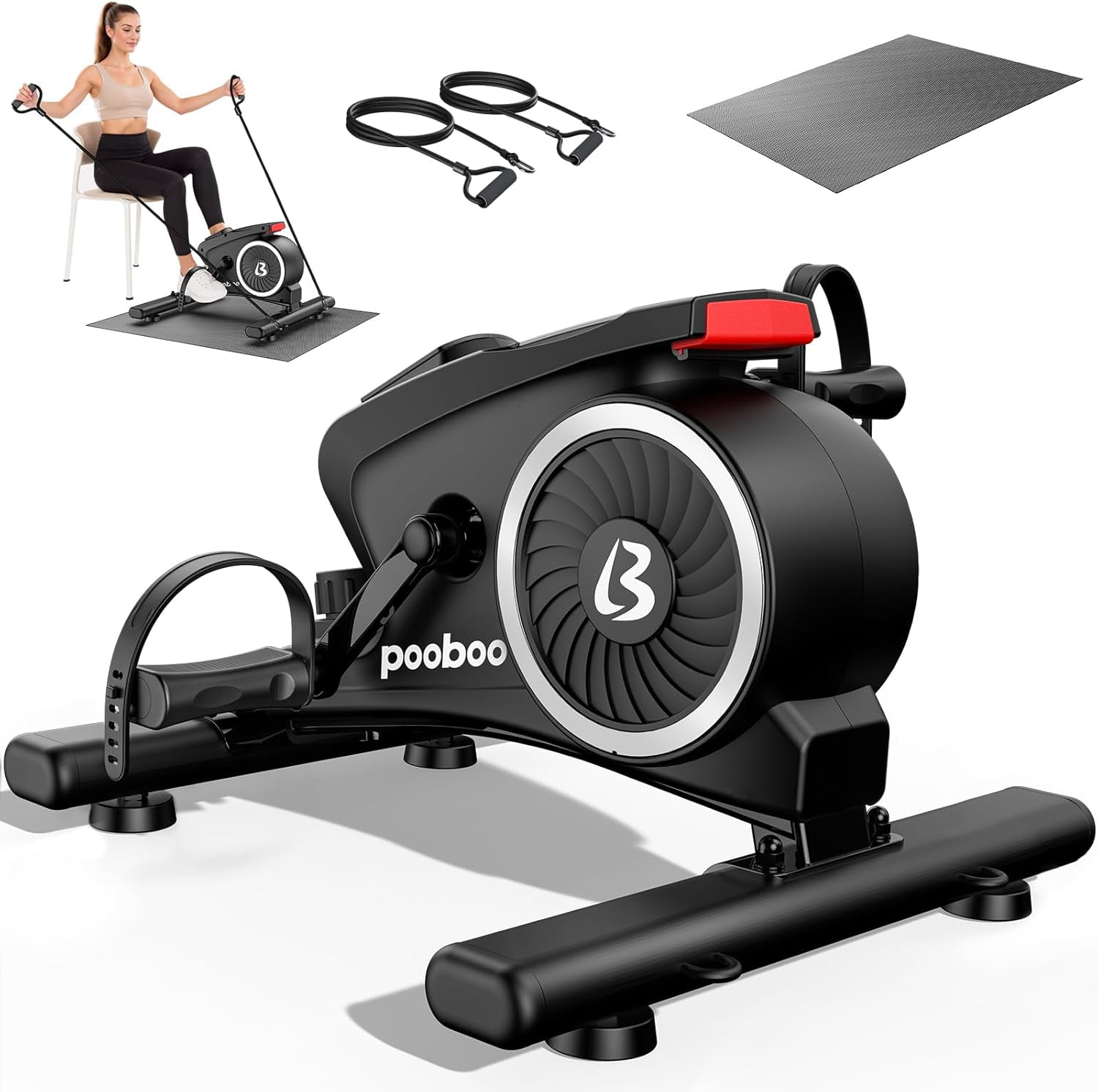 LNOW Magnetic Mini Exercise Bike Under Desk Pedal Exerciser With Non-slip Base/Mat,Portable Mini Cycle for Leg/Arm Fitness Home/ Office Workout