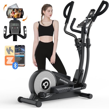 pooboo Elliptical Machine, Elliptical Exercise Machine with 16-Level Resistance&Hyper-Quiet Magnetic Driving System, Elliptical Machine for Home with LCD Monitor&15.5IN Stride, 400LBS Weight Capacity