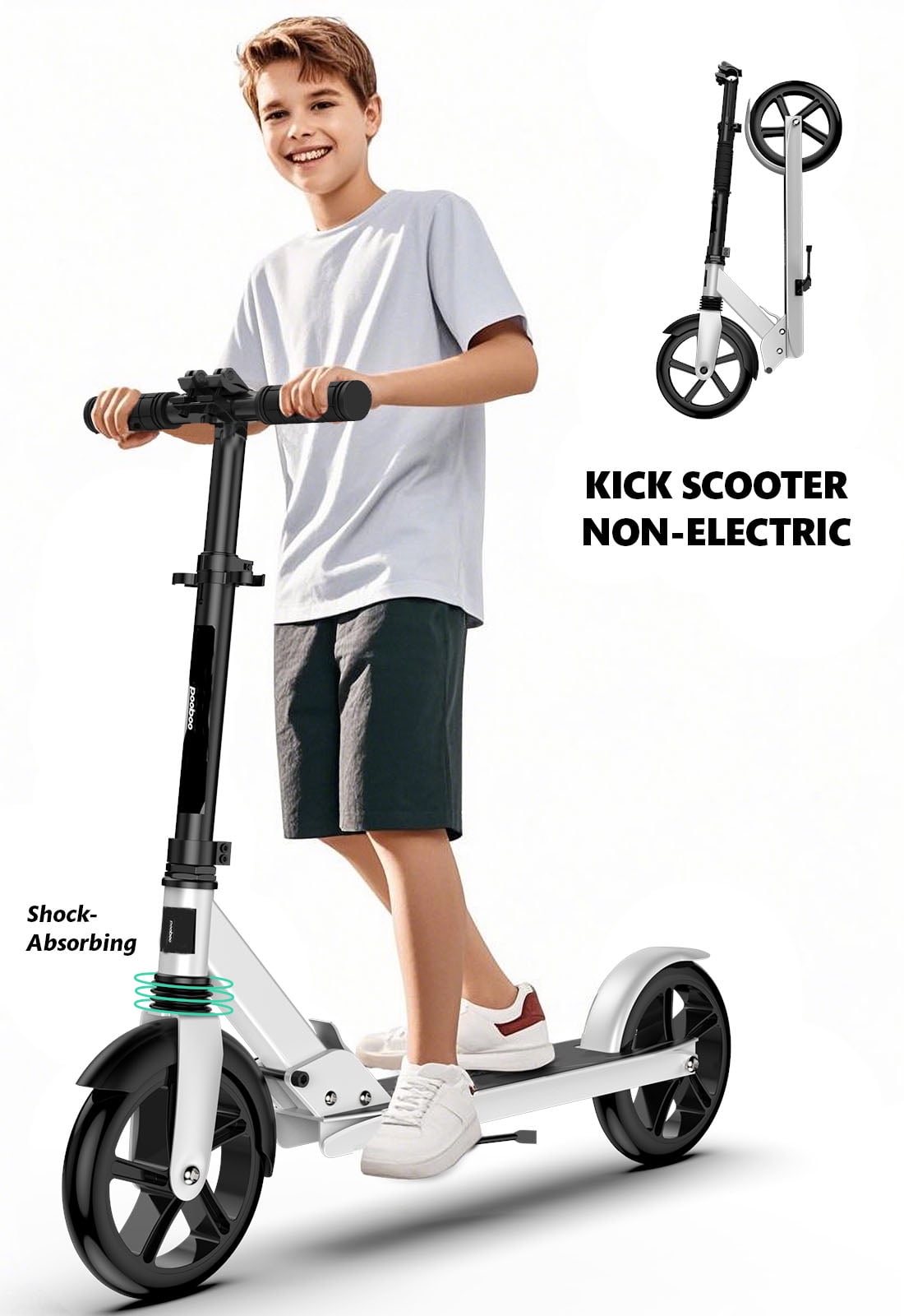 LNOW Foldable Kick Scooter-8 in Big Wheels for Kid, Teens & Adults, 4 Adjustable Levels, Max Load 240lbs,Lightweight