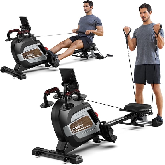 HASIMAN Magnetic Rowing Machine, 14 Levels Quiet Magnetic Resistance, Bluetooth APP, Foldable Multifunctional Rower with Resistance Bands & Push Up Bars, 350 LBS Capacity for Home Full Body Workout
