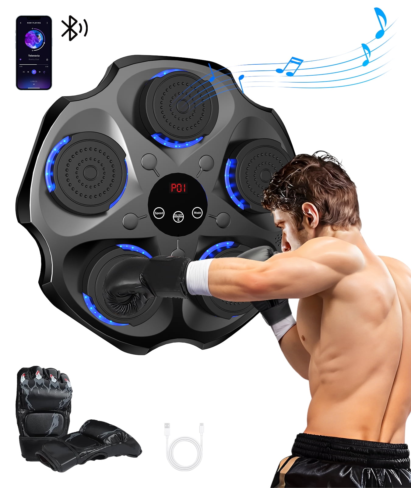 pooboo Music Boxing Machine with Boxing Gloves, Wa