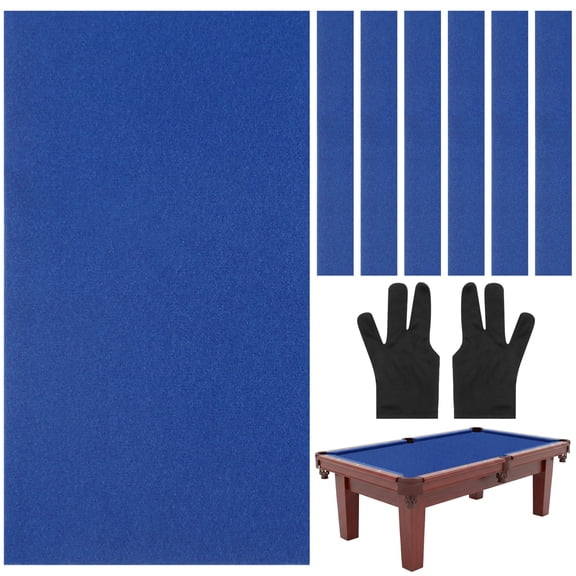 Pool Table Felt Replacement Kit with 2 High-Elastic 3-Finger Gloves, 8ft Blue Billiard Cloth Set with 6 Rail Strips, High-Density Felt for Pool Table for Home Clubs Bars Indoor Games
