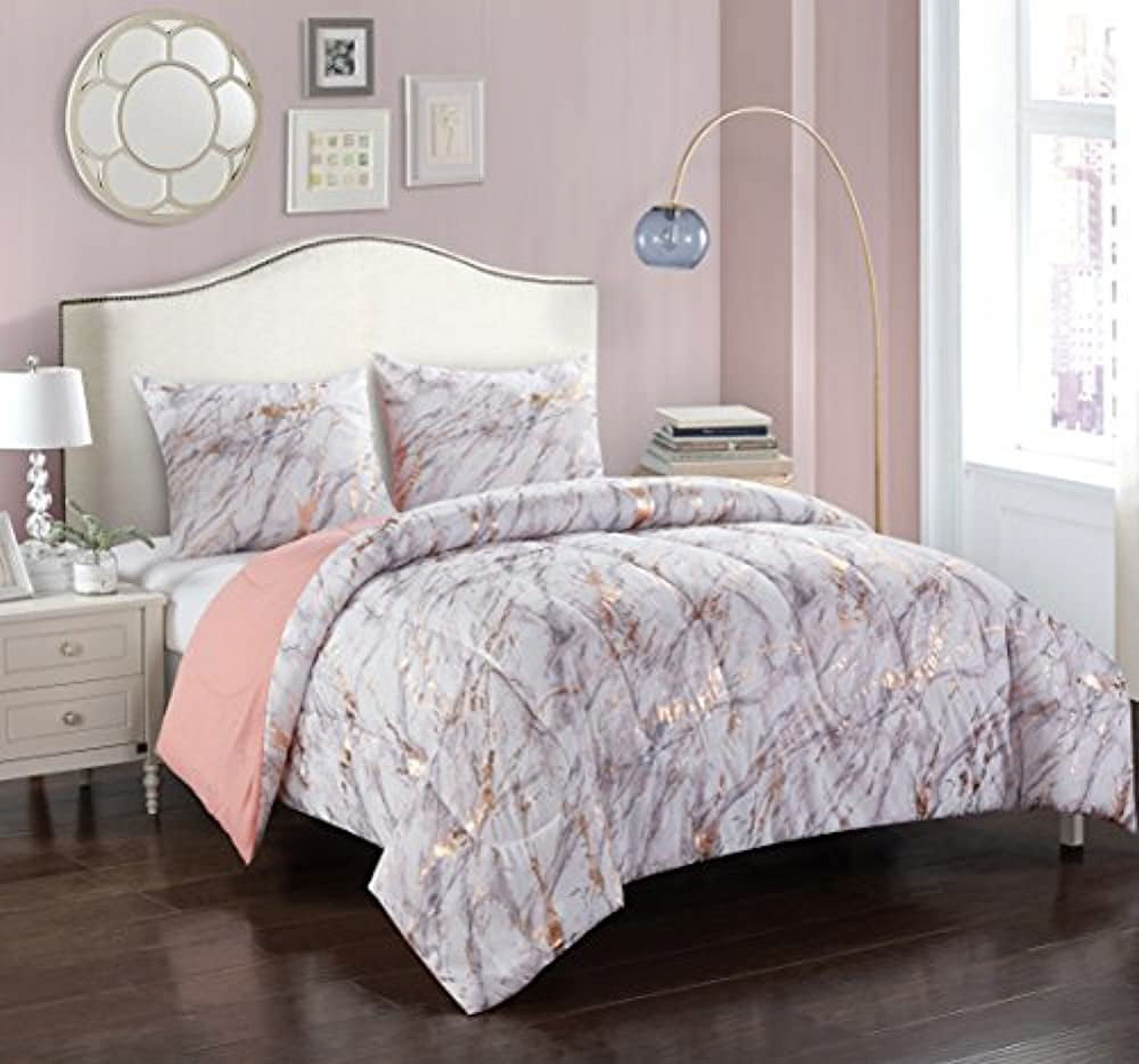 Rose Gold Marble Reversible Microfiber Full Bed Set