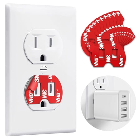 pop-tech Adhesive Stickers for Loose Outlet Plug: 12 Pcs Double Sided Tape Fix Fall Out Wall Socket - 3M Sticky for Smart Home Speaker Mount Holder WiFi Extender Electrical Multi-Outlets Power Adapte