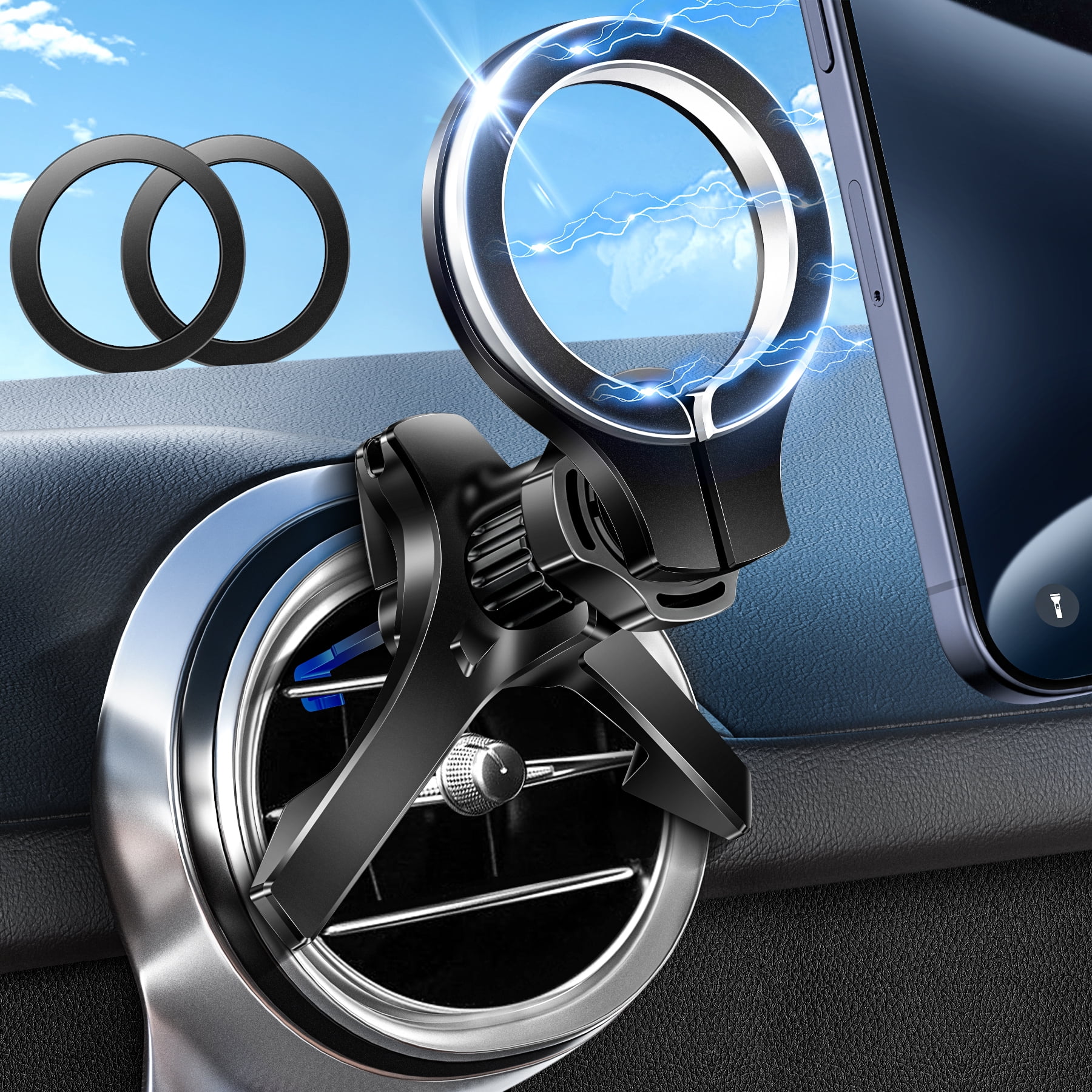 pop tech for Magsafe Car AIF4 Mount Round Air Vent Solution Magnetic Phone Holder for Round Vertical Horizontal Car Vent Hands Free Cell Phone Holder Mount Fit for Mercedes Benz Phone Holder Walmart.c...