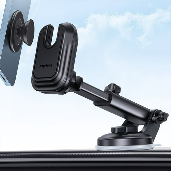 pop-tech Socket Phone Dashboard Mount: Suction Cup Cell Phone Holder fits Dash Windshield Window - Black Universal Car Mount Compatible for iPhone Samsung Smartphone with Popgrip