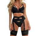 thumbnail image 1 of popiv Sexy Lingerie Set for Women 4 Piece Bra and Panty Set with Garter Belt Strappy Lingerie Set with Thigh Cuffs，Black，S-XL, 1 of 6