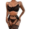 thumbnail image 1 of popiv Women 4 Piece Lace Strappy Lingerie Set Underwired Fishnet Lingerie Bodysuit for Women,Black,S-XL, 1 of 4