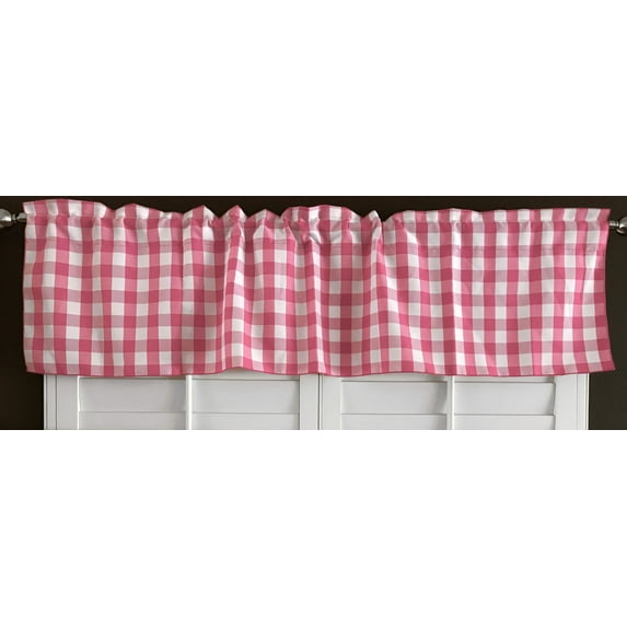 poplin gingham checkered window valance 58 wide coral