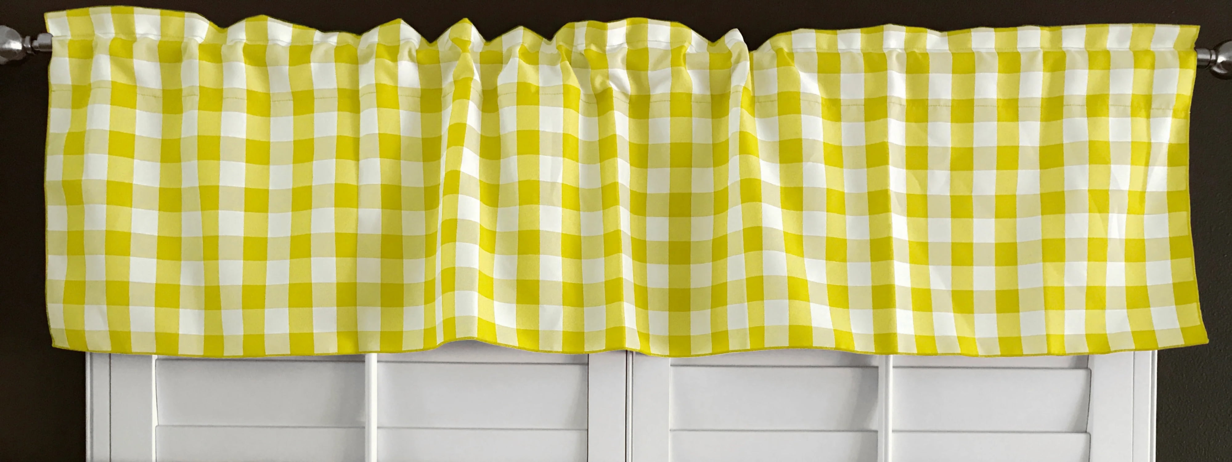 poplin gingham checkered window valance 58" wide light yellow