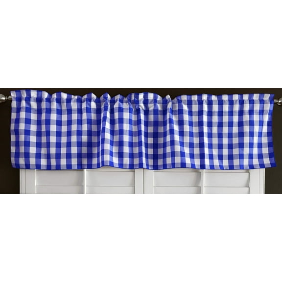 poplin gingham checkered window valance 58 wide royal blue