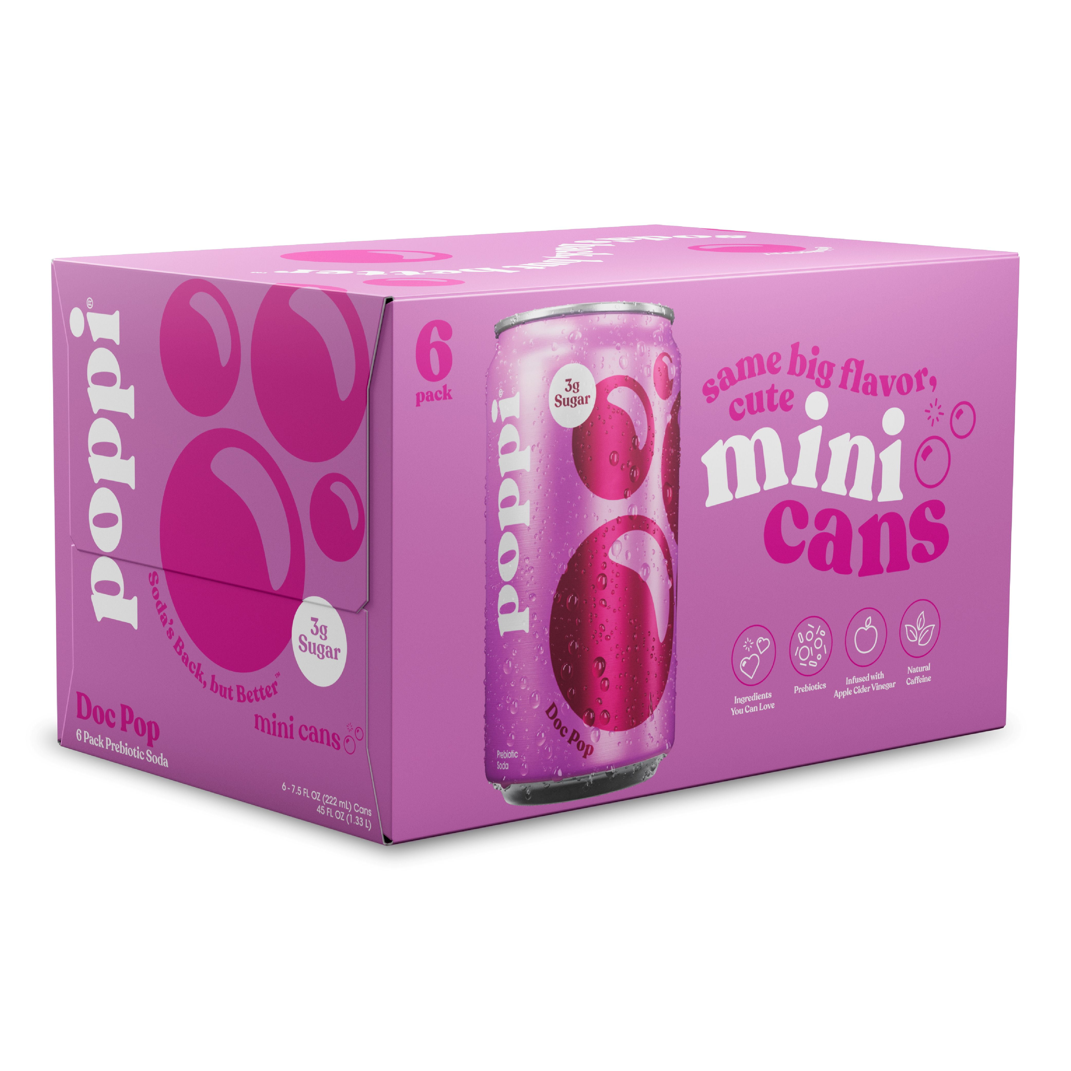 poppi Doc Pop Prebiotic Soda Mini Can, 7.5 fl oz, 6 Pack Cans