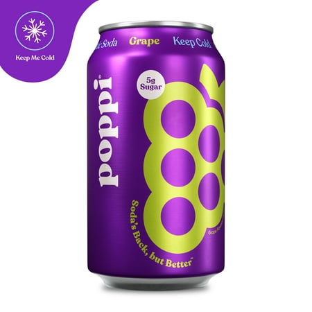 poppi Grape Prebiotic Soda Cold, 12 fl oz Can, Single Can