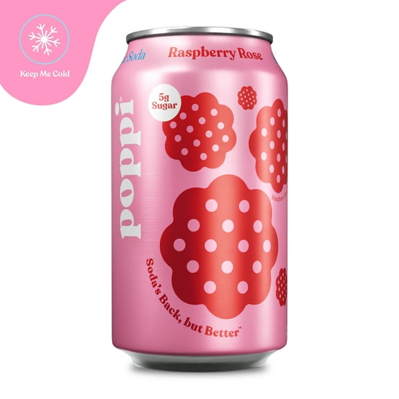 poppi Raspberry Rose Prebiotic Soda Cold, 12 fl oz Can, Single Can