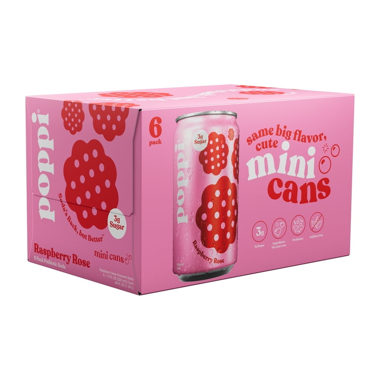 poppi Raspberry Rose Prebiotic Soda Mini Can, 7.5 fl oz Can, 6