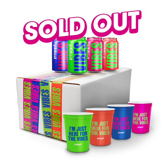 poppi VIBES Party Pack Prebiotic Modern Soda Bundle, 12 fl oz, 12 Pack Cans and Stadium Cups