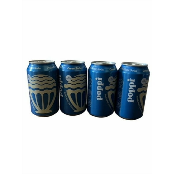poppi prebiotic sparkling soda with apple cider vinegar, seltzer water and fruit cream soda, 4 pack with 12 fl oz cans