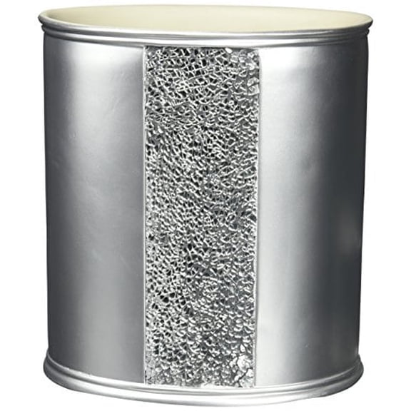 Popular Bath Waste Basket Sinatra Collection Cracked Glass Silver 1-Count 10" H x 8" W x 8" D