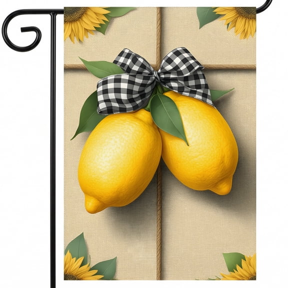 porch flags for outside summer Two lemons with a black and white checkered bow on top of them standard 28x40" house flag sunshine decor for front porch style