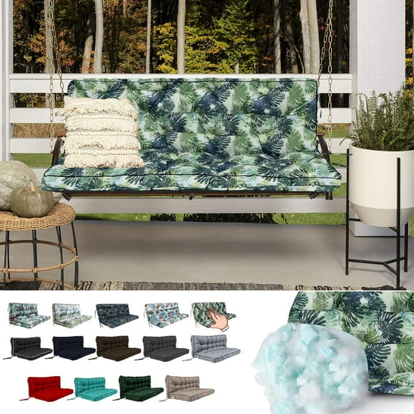 porch swing cushions, 55in swing cushions for outdoor furniture waterproof, thickened upgrade glider cushion replacement, filled with broken sponge +pp cotton (palm leaves, 40x55in-thicken)