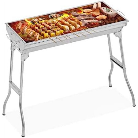 portable grill table for outside, lightweight stainless steel grill stand camp foldable cooking table outdoor indoor table for camping bbq rv picnic, easy to assemble, silver