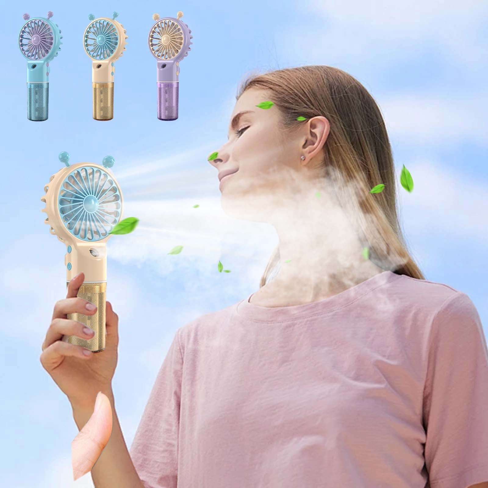 portable handheld misting fan, rechargeable mister fan, battery operated spray water mist fan, foldable electric mini cooling hand fans for beach travel outdoors makeup(royal blue)