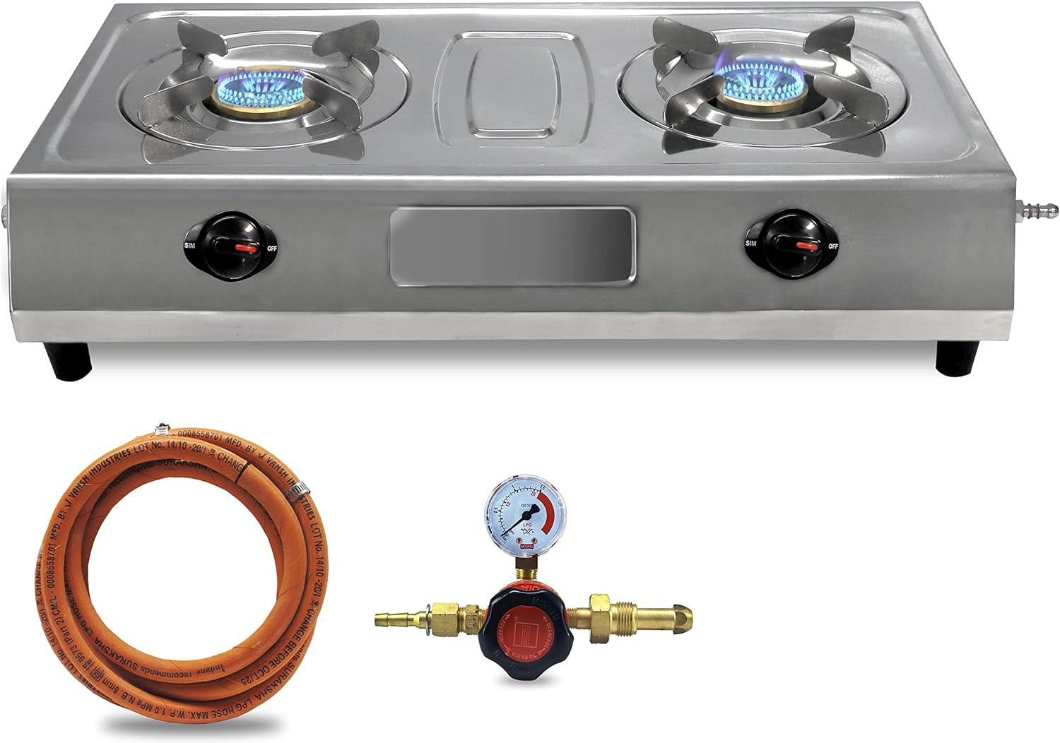 portable propane gas stove 2 burner, stainless steel double cooktop