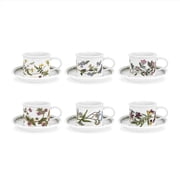 Portmeirion Botanic Garden Drum Shaped Floral Motifs Teacups & Saucers, Set of 6