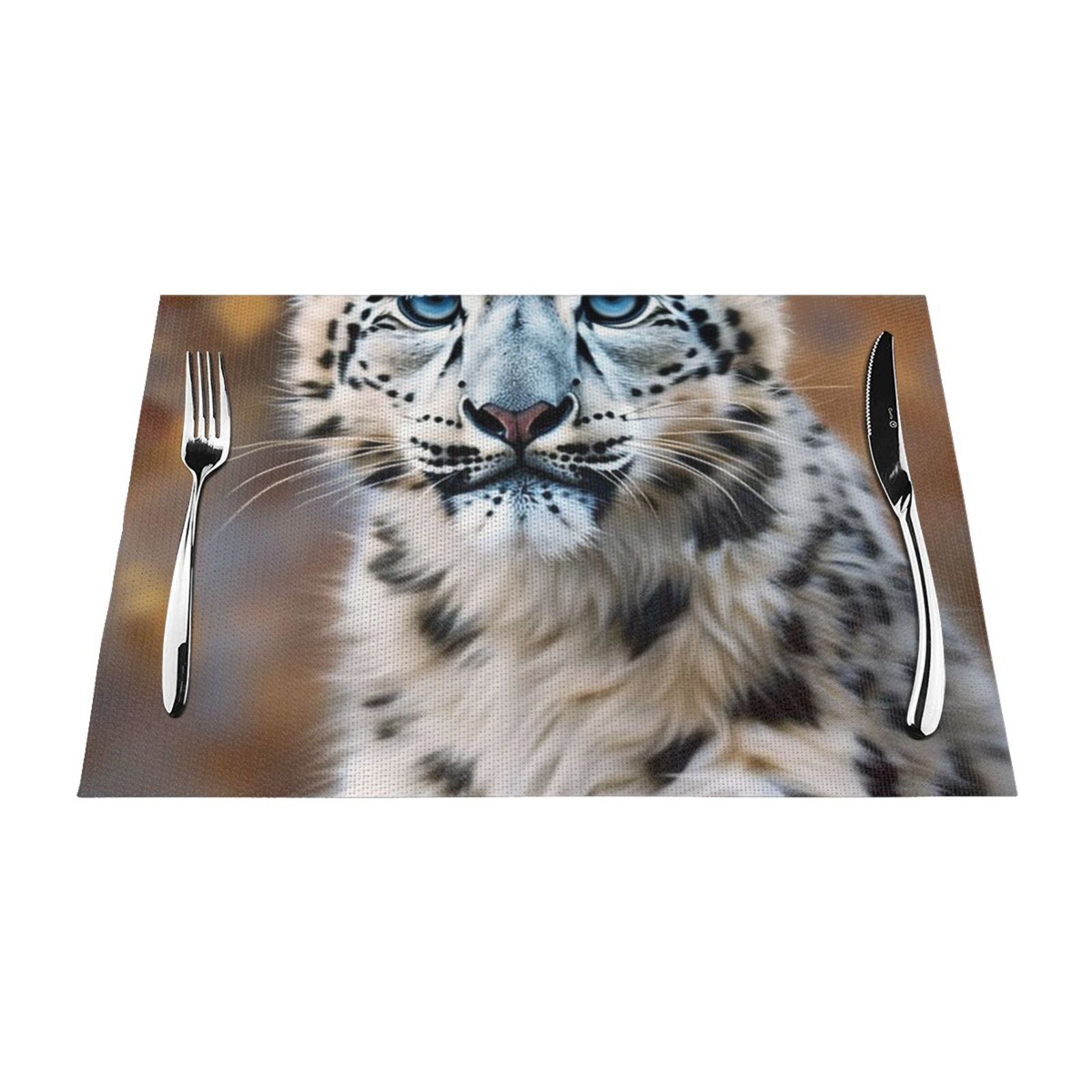 portrait of a snow leopard in natural habitat Table mat can be wiped