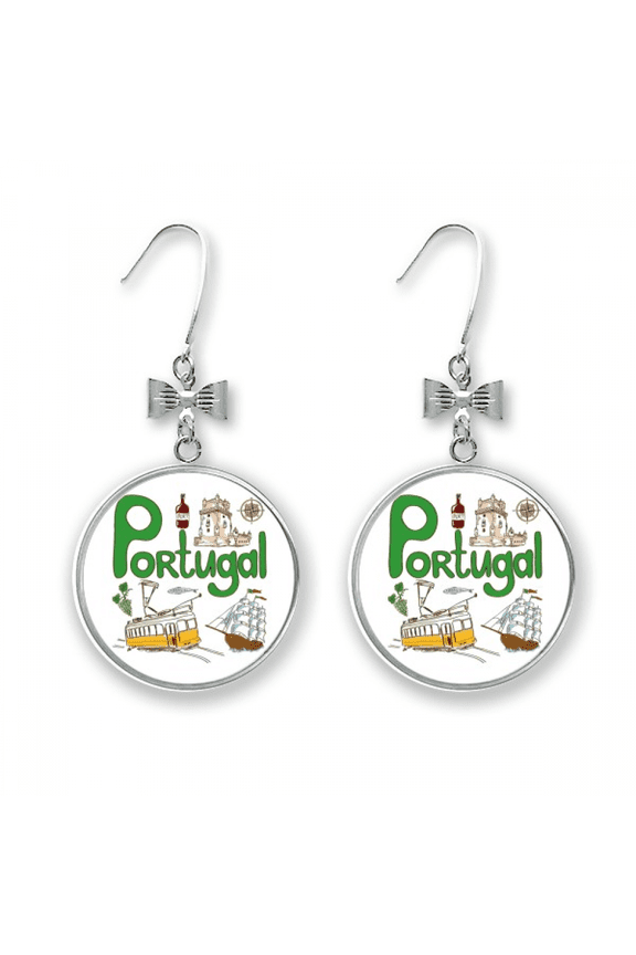 portugal national symbol landmark pattern bow earrings drop stud pierced hook