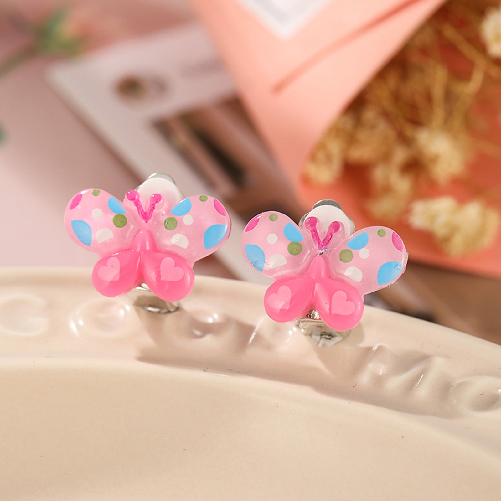 posdfud Cartoon Baby Stud Ear Clip Girls Punch Fruit Earring Cute Kids